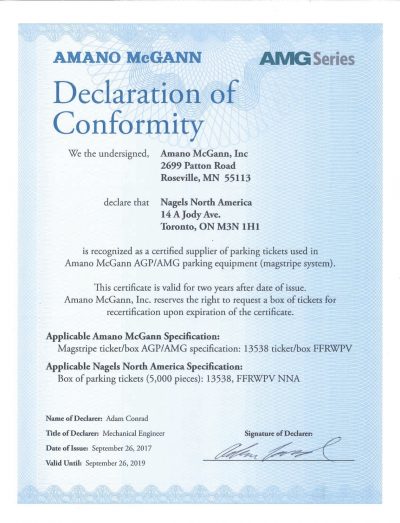 Certificate Amano US